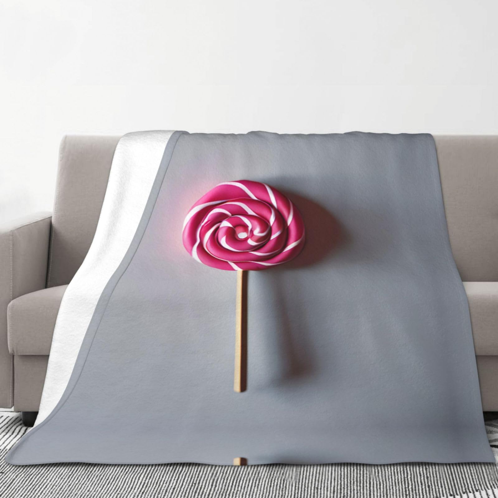 Gemütliche Winter-Flanelldecke, 178 x 203 cm, Lutscher-Druck, Überwurfdecke für Sofa, Bett, Camping, weiches Plüsch-Fleece, für Kinder und Erwachsene