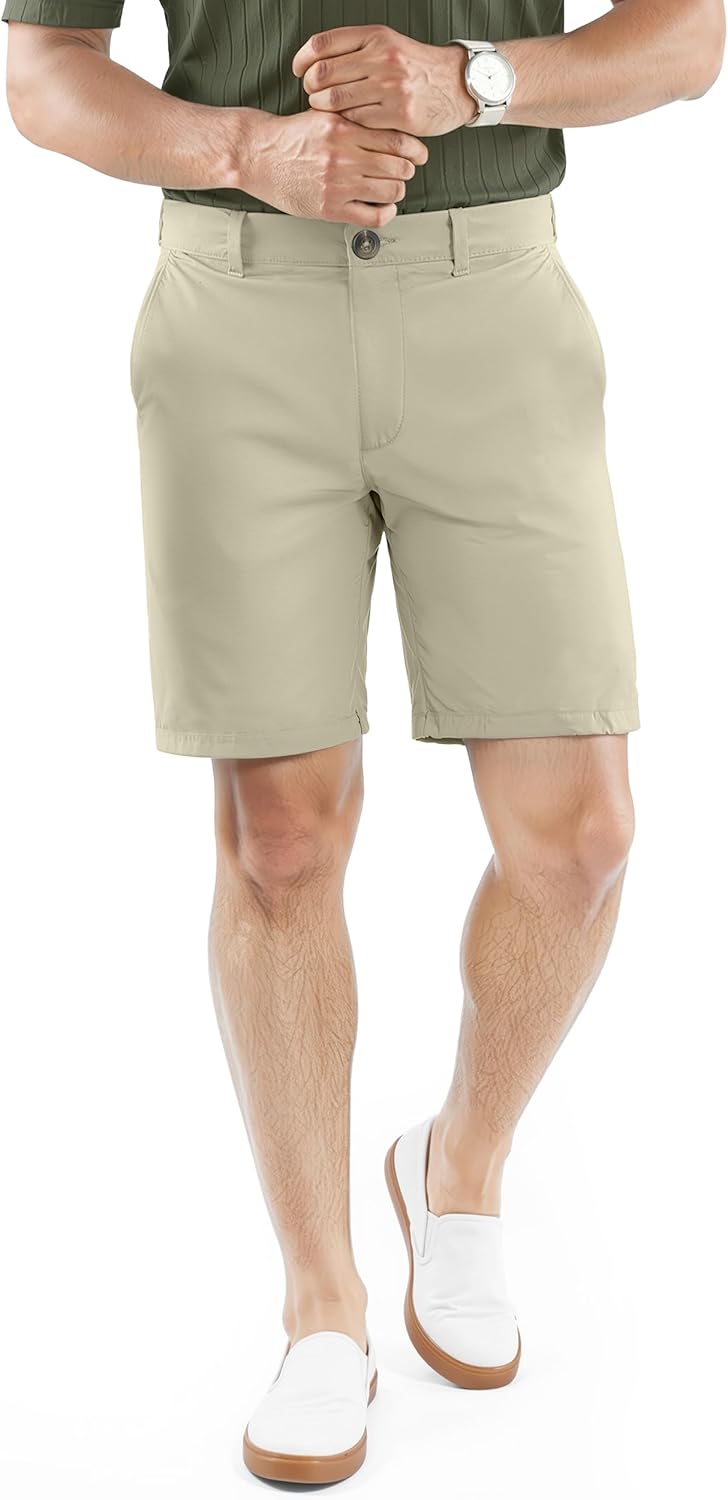 NY Threads Mens Chino Shorts 10 Inch Inseam Flat-Front with Pockets,