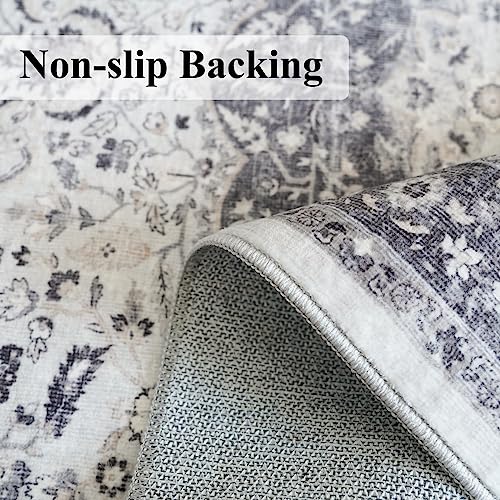 Hallway Washable Runner Rug - 2'6x12 Kitchen Rugs Entryway Rug Runner Vintage Soft Floor Mat Non Slip Indoor Farmhouse Carpet for Bathroom Living Room Bedroom (2'6''x12', Grey)