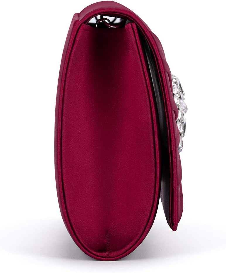 Evening Bags For Women Pleated Satin Rhinestone Brooch Prom Clutch Purse With Detachable Chain Strap - Image 6