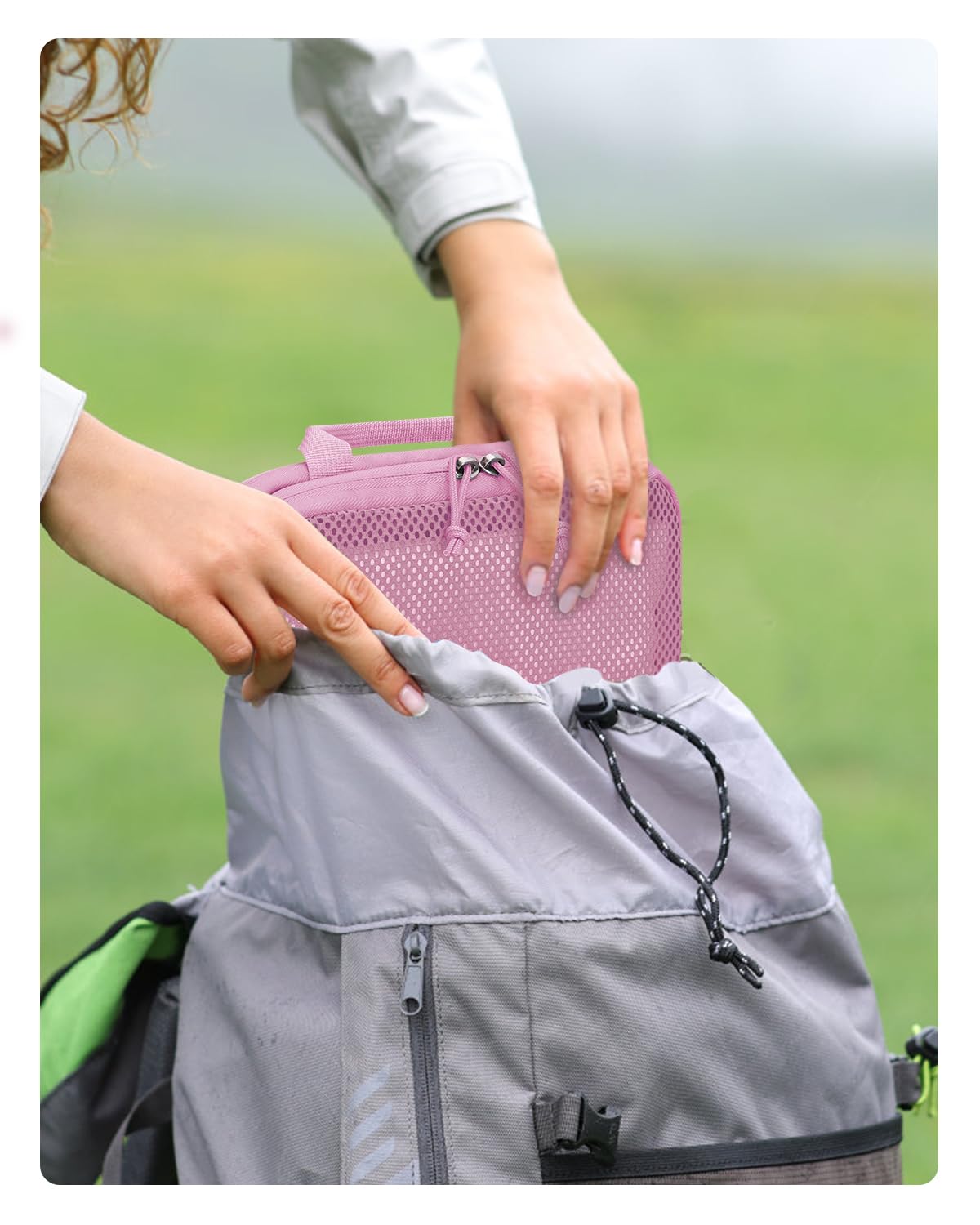 ECOHUB Kompresyjne Kostki do Pakowania 4 szt., Organizer do Walizki z ID Tag, Ekologiczne Packing Cubes, Wytrzymałe Torby Podróżne z Siatką, System Oszczędzający Miejsce(Różowy)