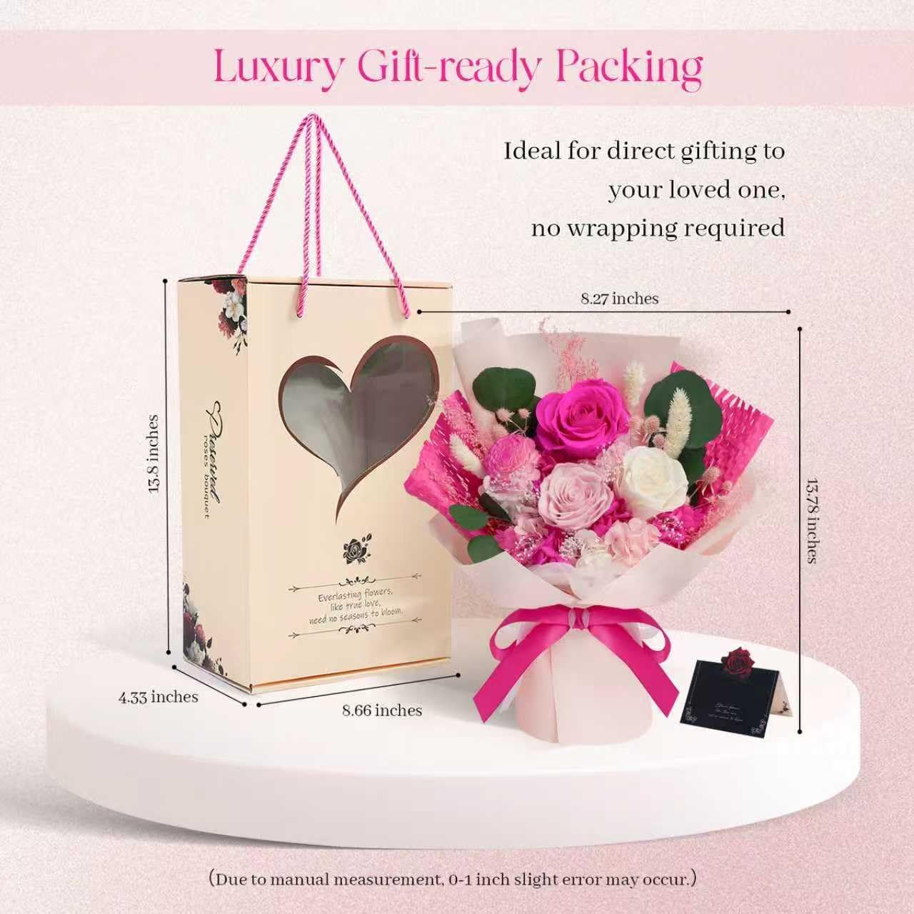 Preserved Flowers Bouquet - Birthday Gifts for Women, Real Flowers for Delivery Prime, Long-Lasting Eternal Rose for Her on Valentines Mothers Day Christmas Anniversary (Hot Pink)