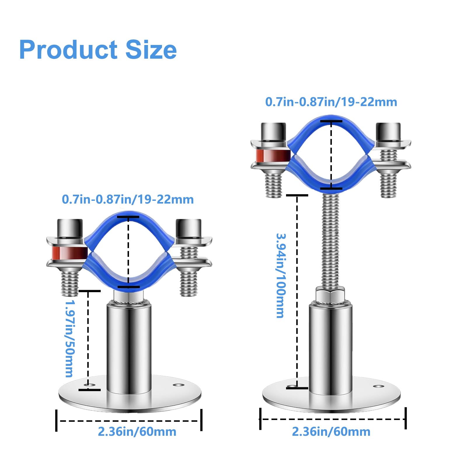 Niciksty 4PCS Adjustable Pipe Bracket Clamp with Screws, 304 Stainless Steel Wall Mount Ceiling Mount Pipe Supports - Image 2