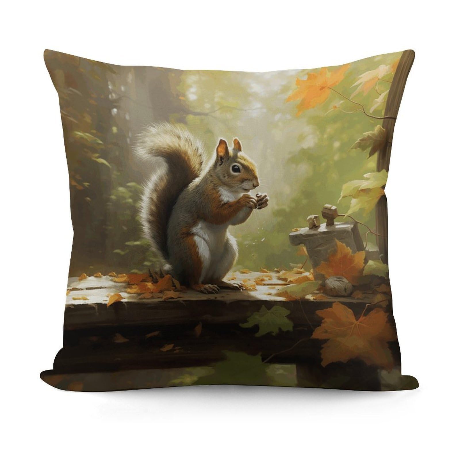 Adfgyerh Style Squirrel Eats Nuts Decorative Pillow Covers, Throw Pillow Covers Soft For All Seasons, Pillowcases For Couch Living Room Sofa Bedroom 18X18 Inch