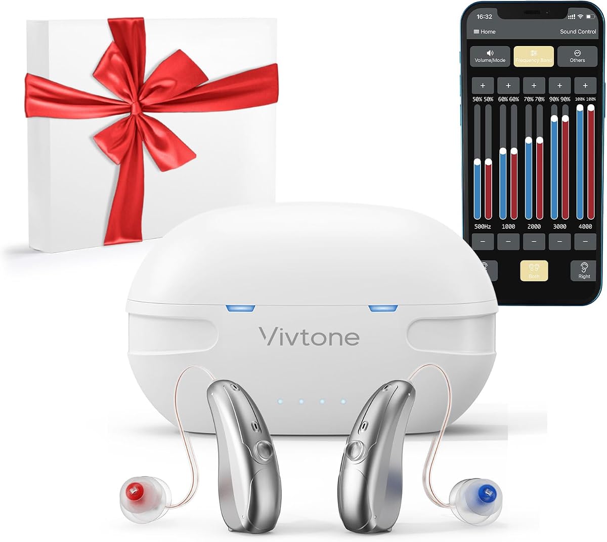 Vivtone Audífonos Bluetooth con control de aplicación para ajuste preciso, llamadas telefónicas y transmisión de música, audífonos recargables OTC para personas mayores, adultos, hombres y mujeres, Xpure 2.0