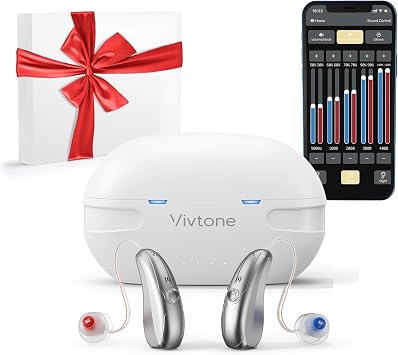Vivtone Bluetooth Hearing Aids with Phone Call & Music Streaming, APP Control for Precise Fitting, Rechargeable OTC Hearing Aids for Seniors Adults Men Women, Xpure-White