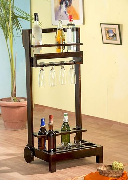 OGNIJA Sheesham (Rosewood) Wood Bar Trolley | Wooden Wine Trolley | Brown Finish