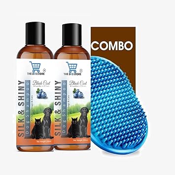 THE DDS STORE Dog Shampoo & Puppy Shampoo Naturally Organic Dog Shampoo for Smelly Dogs Grooming Products for Dogs, Deshedding Shampoo (2.Pcs Black Coat +Bath Brush)