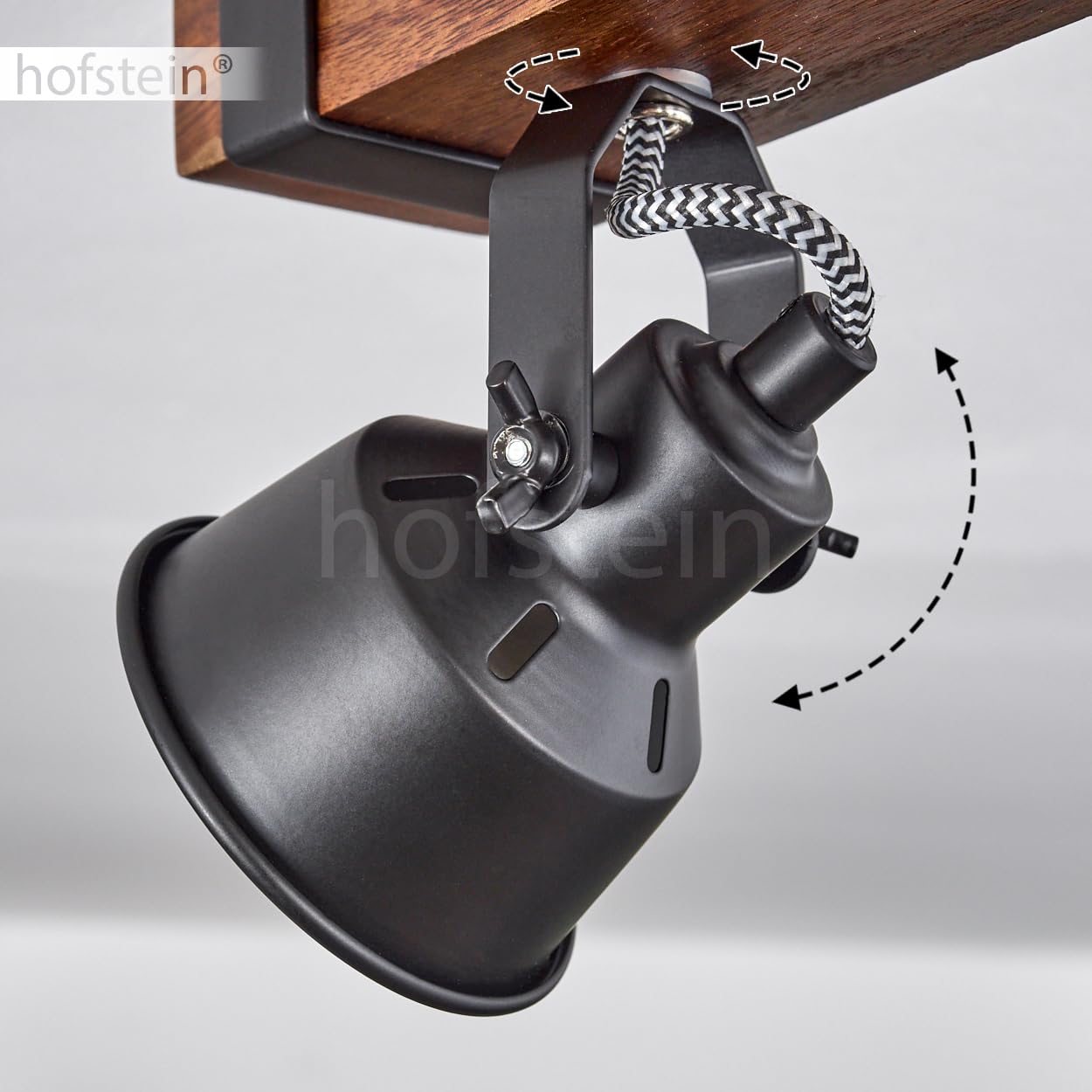 HOFSTEIN Plafoniera Safari, moderna lampada da soffitto in metallo/legno, colore nero/marrone scuro, plafoniera dal design industriale con schermi regolabili, 6 luci, 6 lampadine GU10 senza lampadina