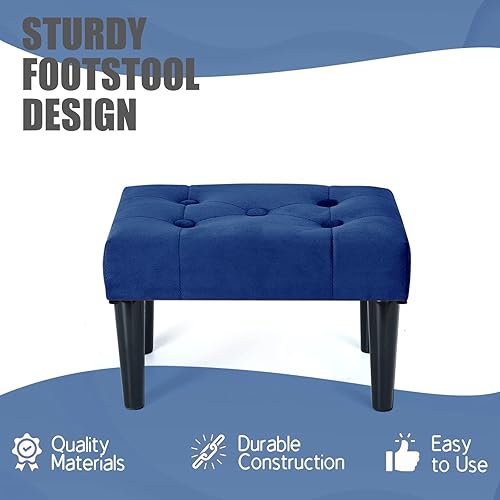 Miniatura 4 de BRIAN & DANY Reposapiés pequeño, otomano suave de terciopelo con patas de madera, reposapiés para sala de estar, entrada, oficina (azul, paquete de