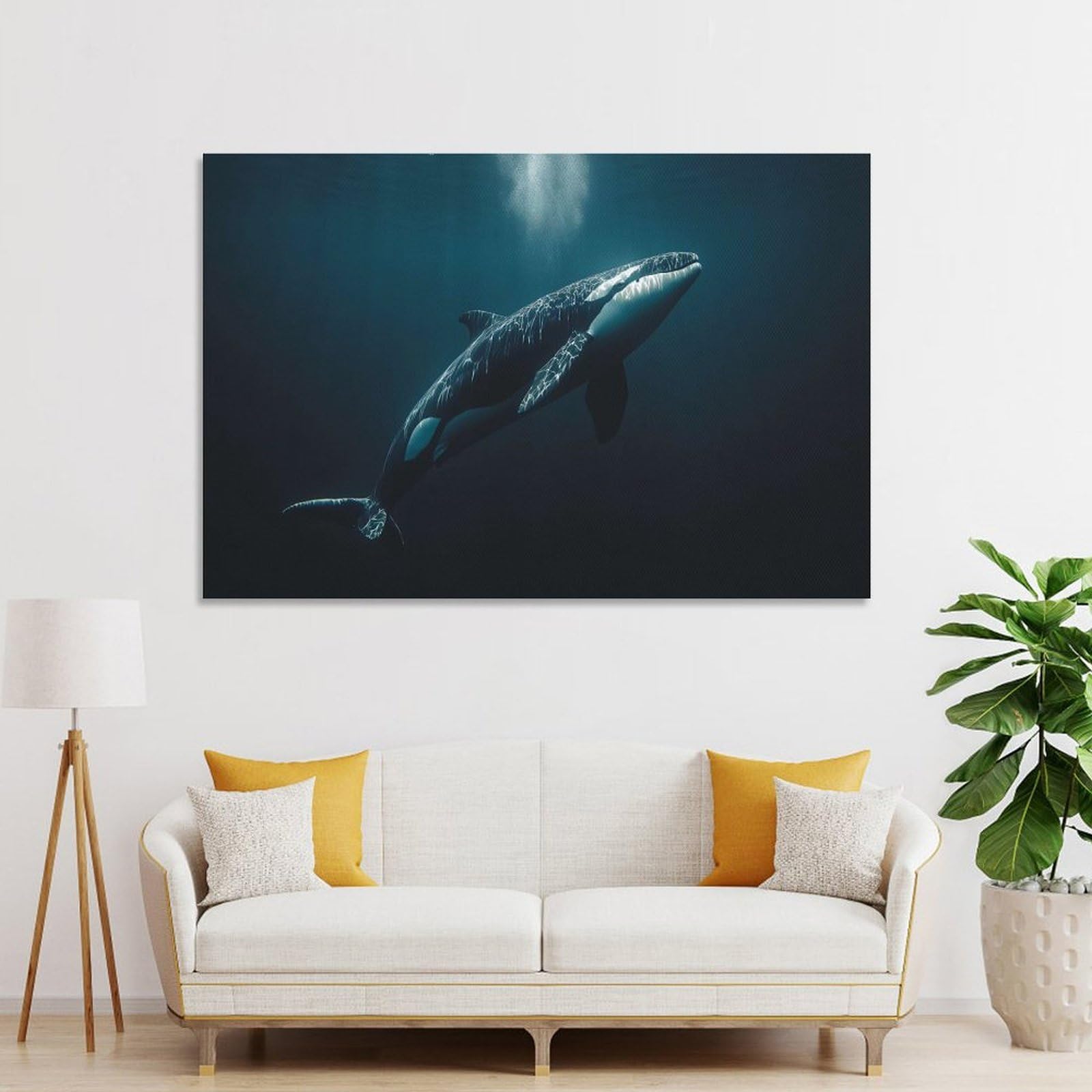 Junmoney Unframe-Style-8 Canvas Wall Decor Orca In Deep Blue Ocean, 24X36inch(60X90cm), For Home Lounge, Bedroom Or Reading Nook, Eye Catching Artwork For Blank Walls