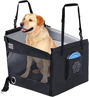 PASUKIT Assento de carro para cachorro - Cesta de carro para cachorro respirável e dobrável - Pet Travel Carrier com bolso de armazenamento e alças ajustáveis para bancos dianteiros, bancos Preto