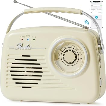 Portable AM FM Radio, Retro Radios Battery Powered & Plug-in Wall, Vintage Radio with Bluetooth, Easy to Use Large Dial for Home/Outdoor/Kitchen Beige