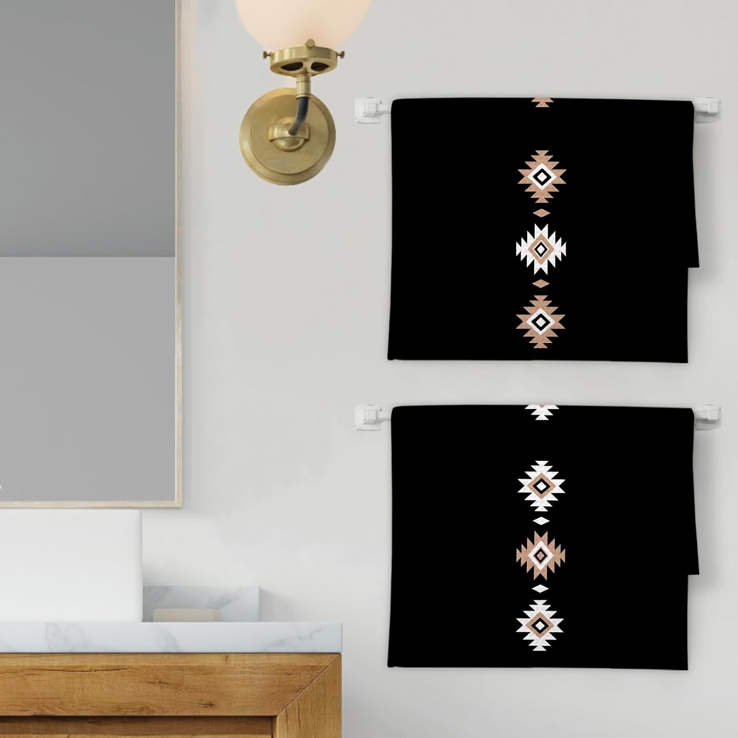 Black Western Aztec Kitchen Towels Set of 2 - Western Southwestern Decor Hand Towels, Native American Decorative Hand Towel for Bathroom Kitchen, Retro Western Home KitchenDecor(16x24 Inch) - Image 2