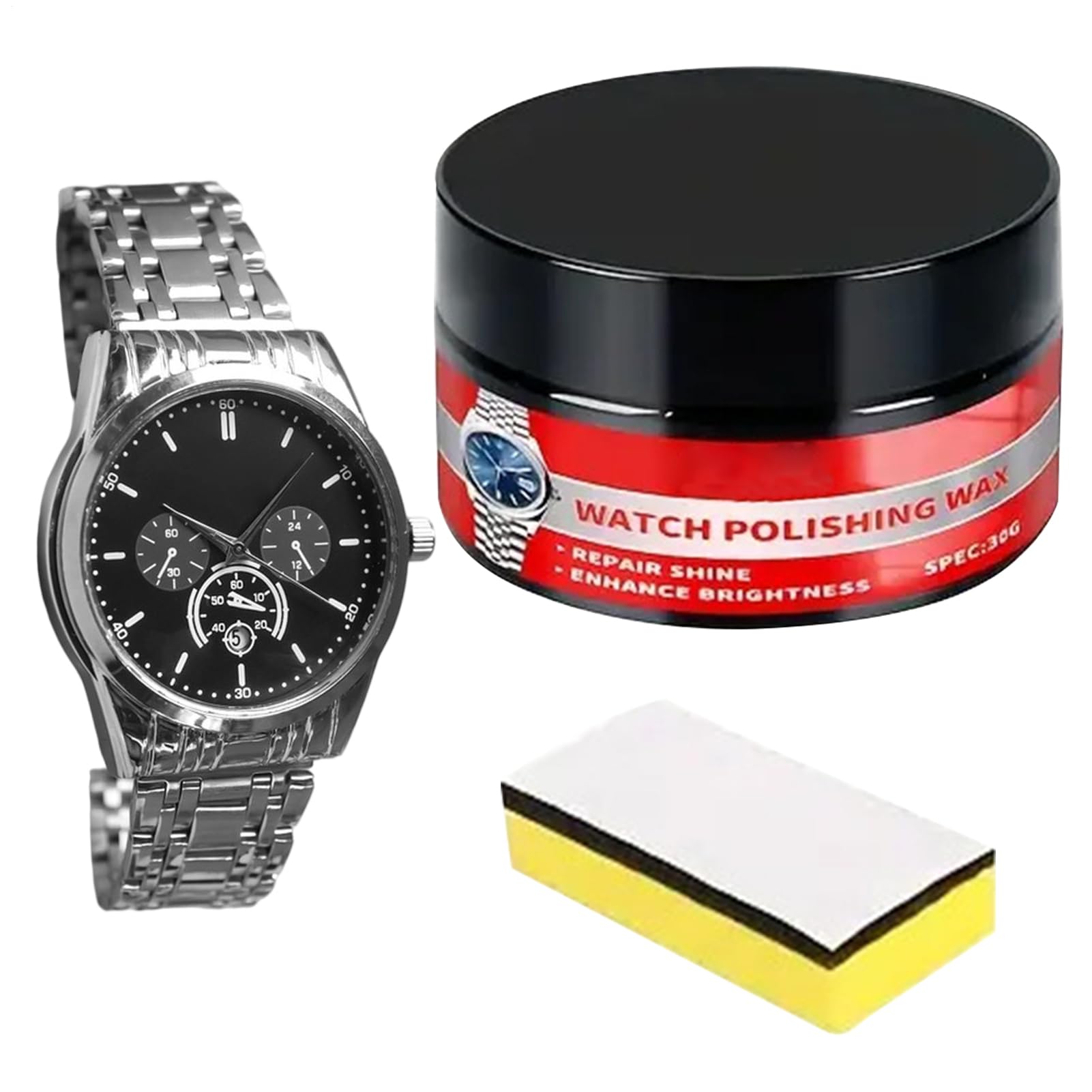 Watch Crystal Polish - Remove scratches with a sponge to restore the luster of glass, stainless steel, resin, brass, epoxy, and rings. Professional watch screen and strap repair solution 1.3 x 1.9 : C