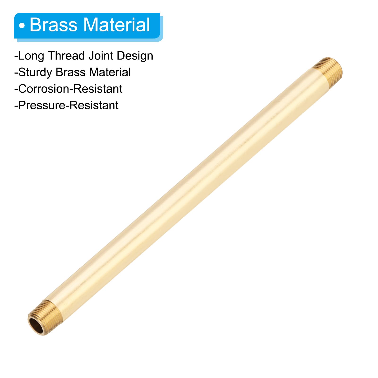 PATIKIL 3Pezzi 10" Lunghi 3/8" x 3/8" NPT Maschio Raccordi Per Tubi In Ottone Lungo Nipple, Tono Ottone