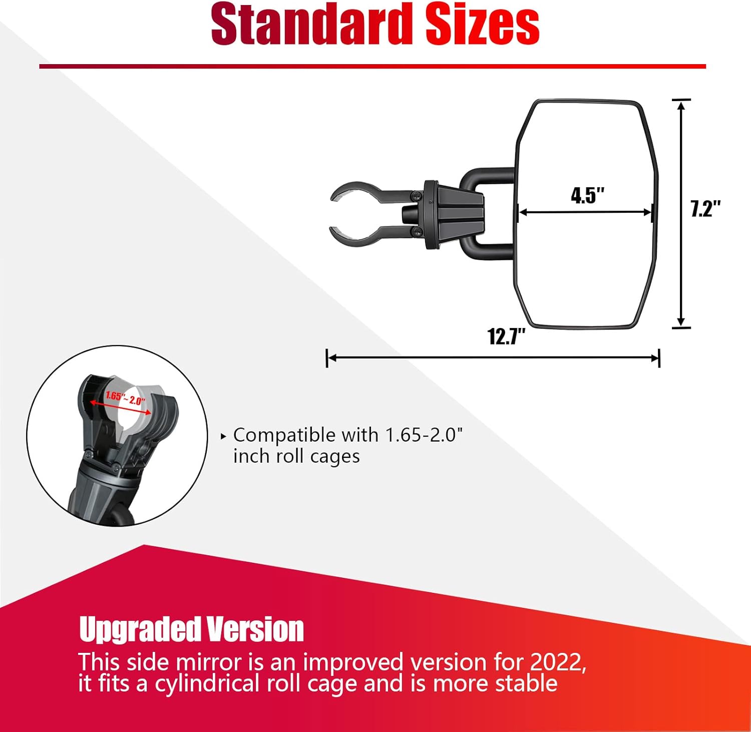 UTV Side Mirrors for 1.65"-2" Roll Cage, Aluminum Solid Bracket,2023 New UTV Mirrors,Adjustable Satisfactory Viewing Angle Compatible with Polaris RZR,Can Am,Kawasaki Mule,Honda Pioneer SXS
