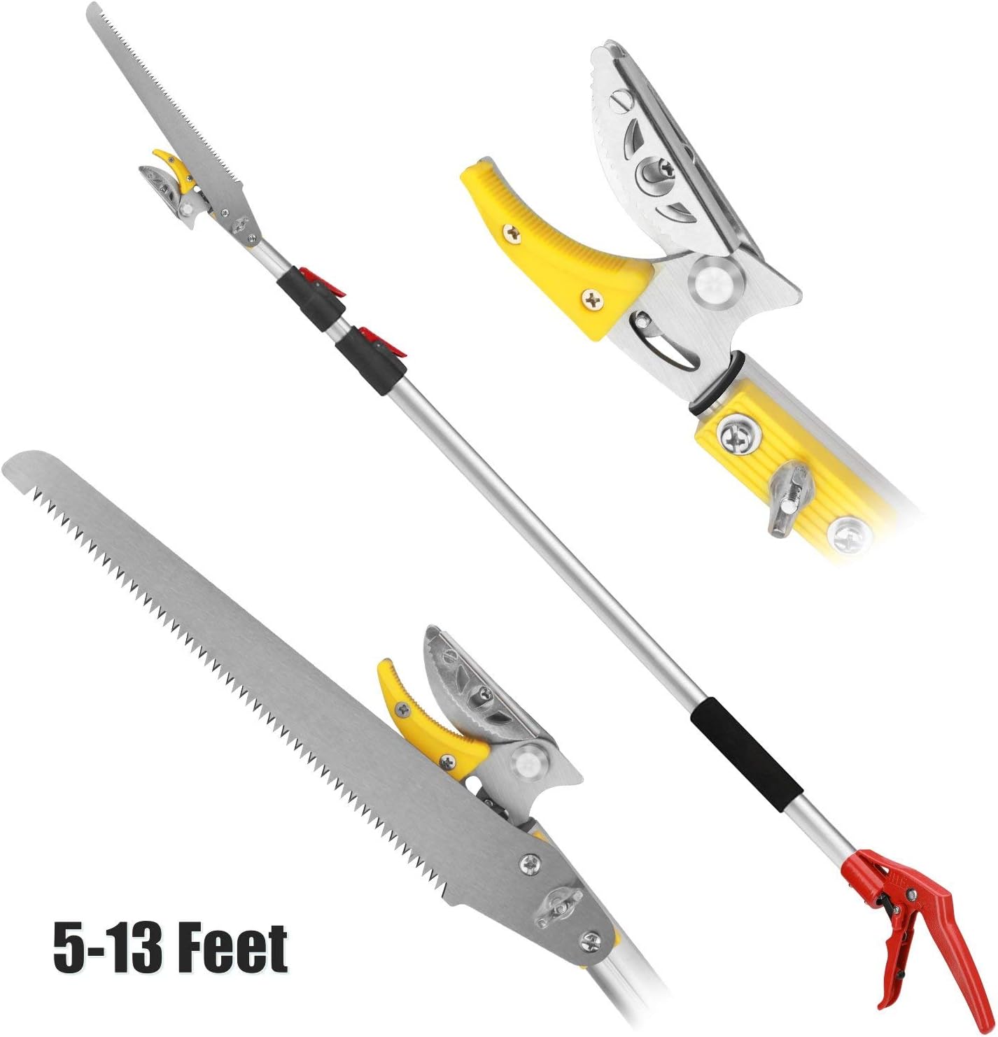 Long Tree Pruner Pole Saw | Telescopic Long Reach Fruit Picker 5-13 Feet| Handled Garden Bypass Lopper Tree Trimmer Pruning Tool