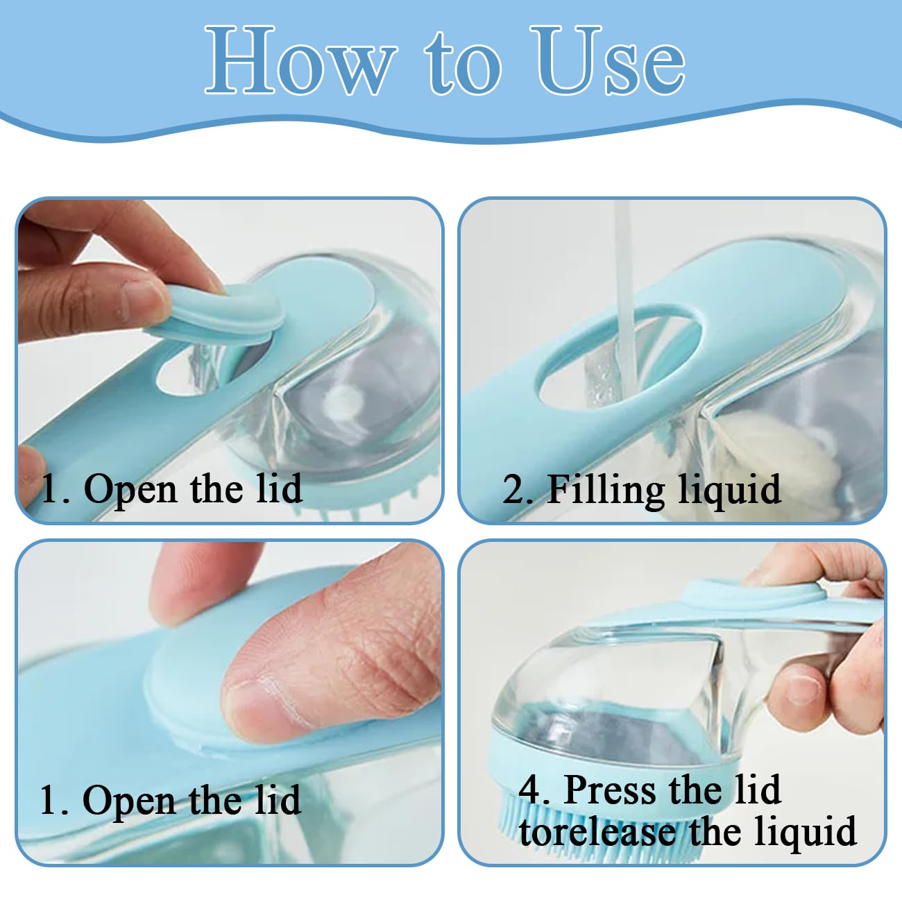 Dog Bath Brush, 2 in 1 Pet Bath Brush Soft Dog Scrubber for Bath with Built-in Shampoo Dispenser for Long Short Haired Dogs Cats Shower - image 4