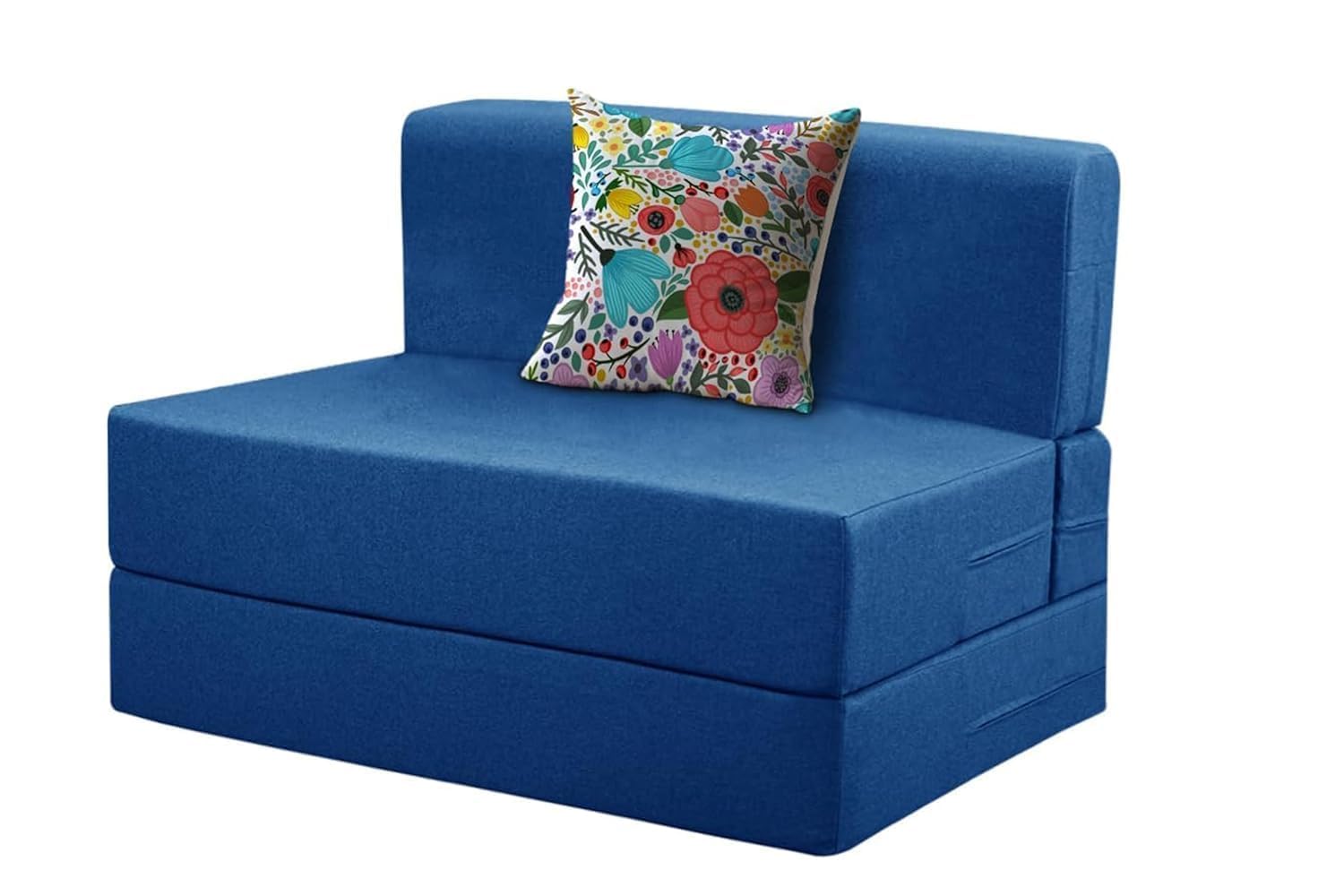 Rosebell - One Seater Sofa Cum Bed, Foldable Sofa Bed 3 X 6 Feet, Jute Fabric- Washable Cover- Including 1 Cushion Perfect for Home & Office - Blue-Color