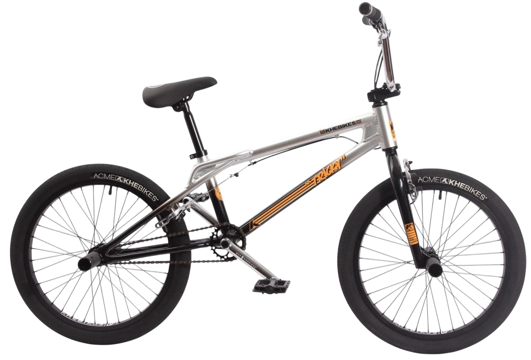 KHE Tricky AL 20 pulgadas BMX Bike – Marco de aluminio – Affix Rotor – 2 x frenos U – Pegs – 10,9 kg – Flatland Park Freestyle – para niños y adultos – Modelo 2025 – Cromo/Negro