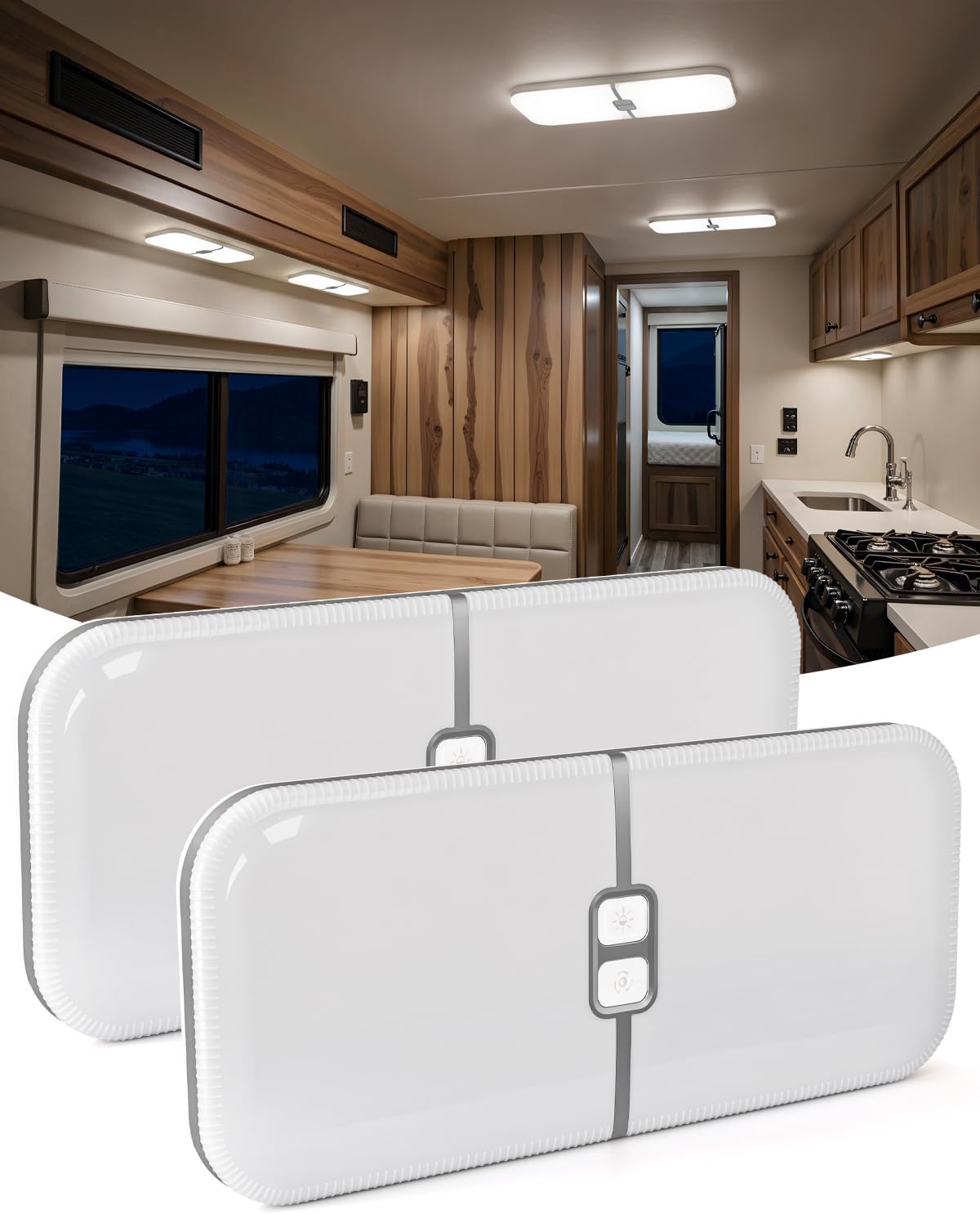 DFGOTOP 12V LED Light, RV Ceiling Dome Light 204 LEDs Camper Lights Dimmable Warm Cool Natural White for RV Caravan Motorhome Enclosed Cargo Trailer Camper Truck Lorry Van Boat Car