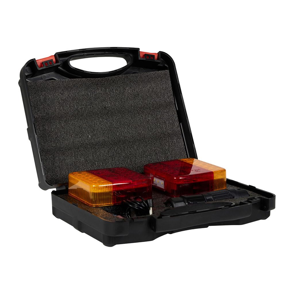 OROK - Kit de signalisation - Magnétique LED sans Fil - avec Chargeur USB 12V + Prise bucan 7 plots - Batterie au Lithium Rechargeable - Grande capacité - 10h d'autonomie en Marche