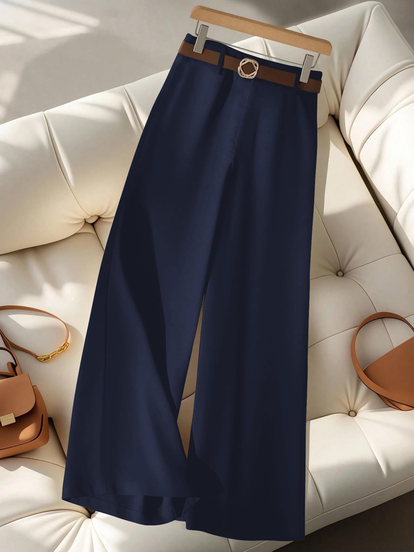 KERI PERRY Pantaloni coreani da donna, da ufficio, formali, neri, beige, dritti, in cotone e spandex, elasticizzati, a vita alta