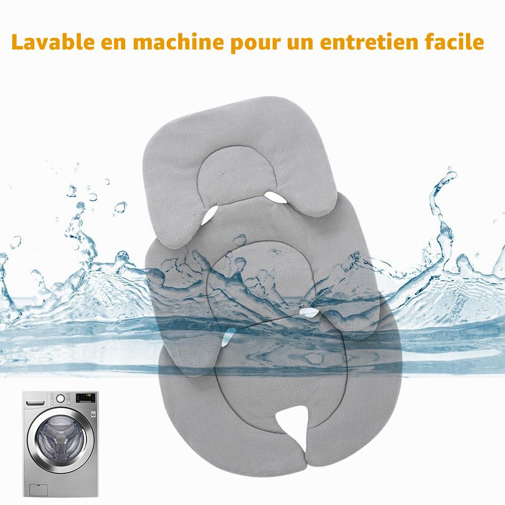 Réducteur de siège, coussin de siège auto, appuie-tête pour siège auto nouveau-né, housse souple pour siège auto, poussette, chaise haute (gris)