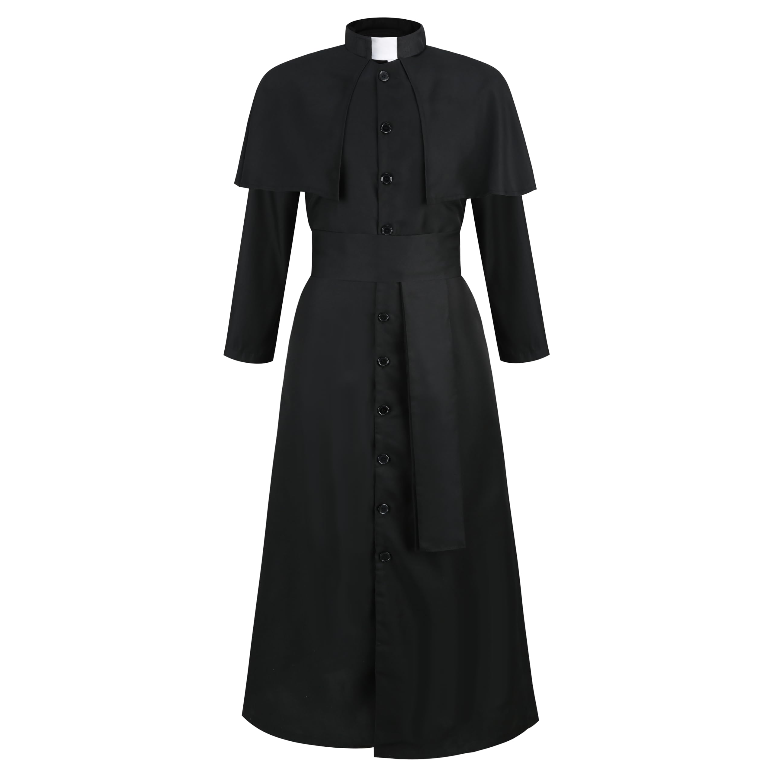 DELIVESS Men's Priest Costume Clergy Robe with Sash & Cross for Halloween Cosplay (Black,L)