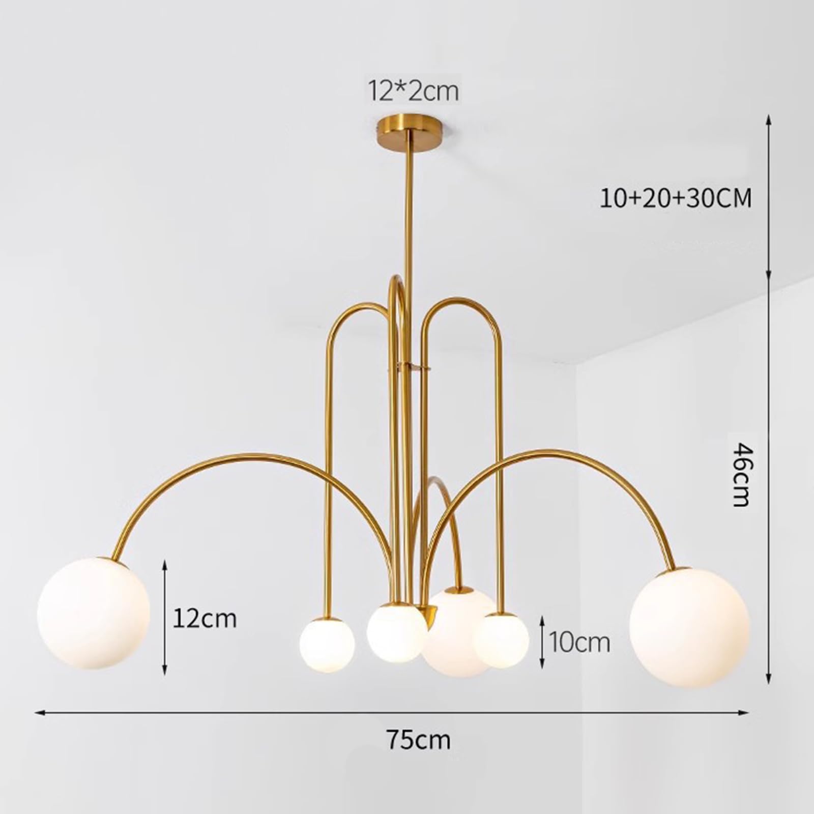 6-lekki Cząsteczka żyrandol Nordycki Nowoczesny Szklana Kula Lampa Wisząca Regulowana Metalowa Oprawy Oświetleniowe Wiszące Do Salonu Sypialni(5W*6,Gold)