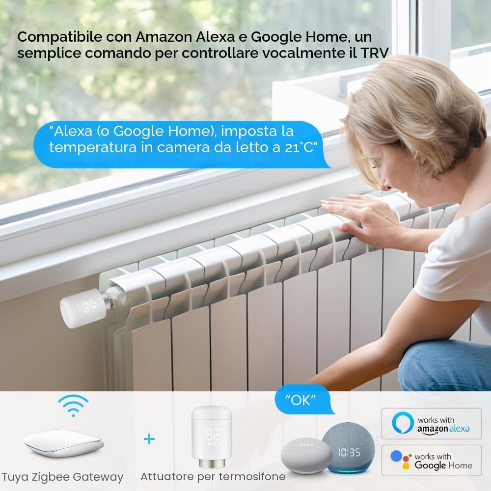 Tuya Zigbee - Valvole termostatiche per termosifoni intelligenti senza fili, possono essere controllate via App del cellulare, termostato per termosifone, compatibile con Amazon Home