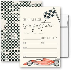 Geburtstagseinladungen Rennauto-Design – 20 Karten + Umschläge, 10,2x15,2 Cm, Für 1. Geburtstag & Kinderpartys