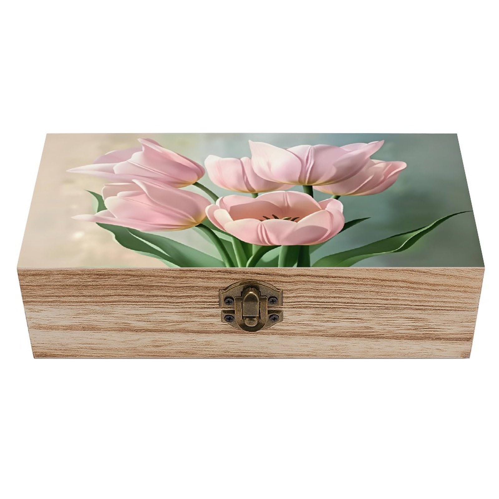 asbwuo Pink Tulip Vintage Wooden Keepsake Box