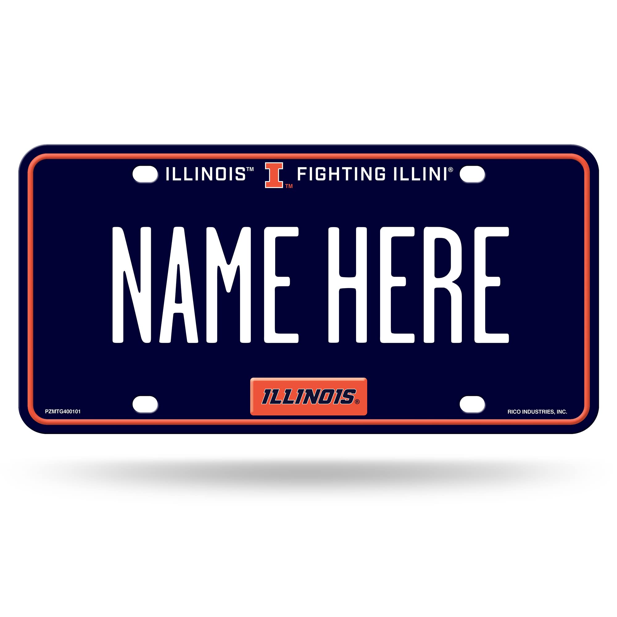 Rico Industries NCAA Illinois Fighting Illini Personalized Metal Auto Tag 8.5