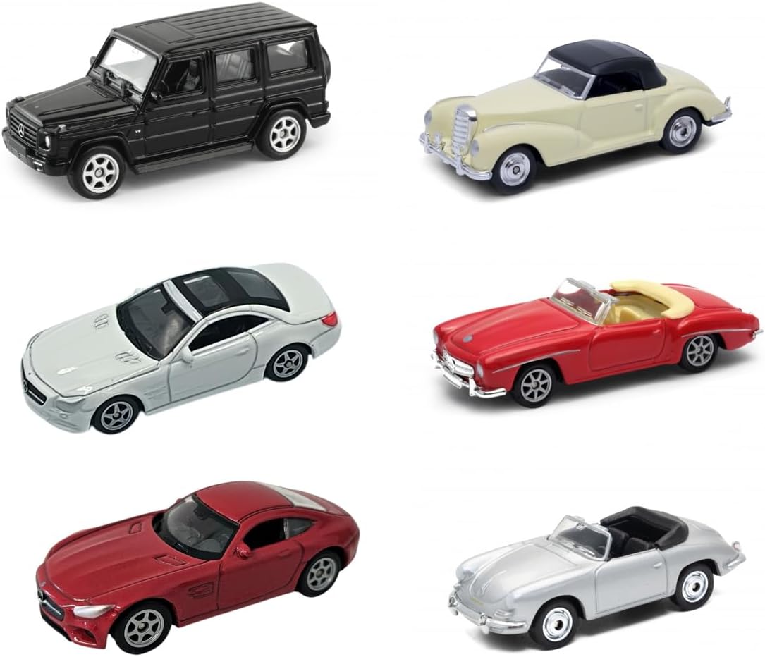 OPO 10 - Set of 6 German Miniature Cars, 1:64 Scale, 3 inches (7.5cm): Mercedes and Porsche - Welly LSUP14
