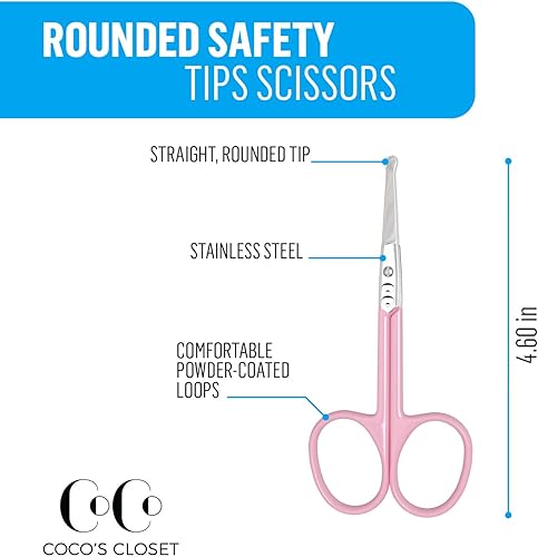 Miniatura 3 de Coco's Closet Tijeras de seguridad para el cabello, tijeras de punta roma de acero inoxidable para cortar el cabello, aseo profesional para cejas,