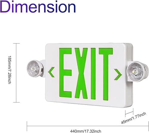 Miniatura 24 de CM MZY Luz de emergencia roja con dos cabezales ajustables, señal de salida LED con respaldo, estándares estadounidenses, certificado UL, combo