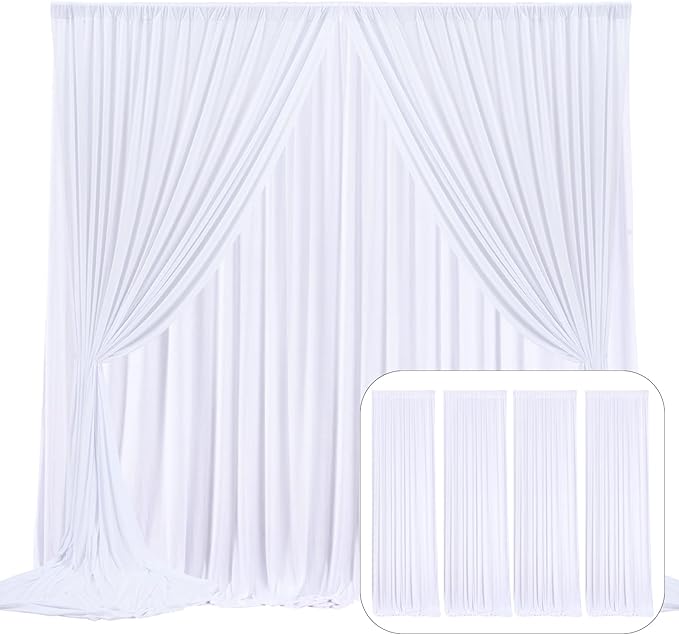 4 Panels White Backdrop Curtain for Parties Wedding Wrinkle Free White Photo