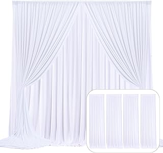 4 Panels White Backdrop Curtain for Parties Wedding Wrinkle Free White Photo Curtains Backdrop Drapes Fabric Decoration for Baby Shower 20ft(W) x 10ft(H)