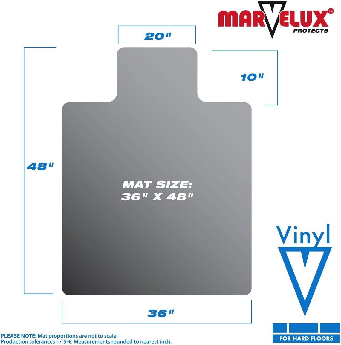 Marvelux Office Chair Mat for Hardwood Floors 36" x 48" Clear PVC Hard Floor Protector Mat for Under Desks, Rectangular with Lip, Vinyl Floor Mat for Computer Desk Chairs, Shipped Flat