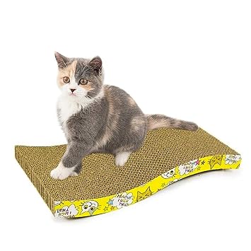 JAINSONS PET PRODUCTS Cardboard Curved Shape Unique Scratch Textures Design Durable Reversible Scratching Pad with Organic Catnip