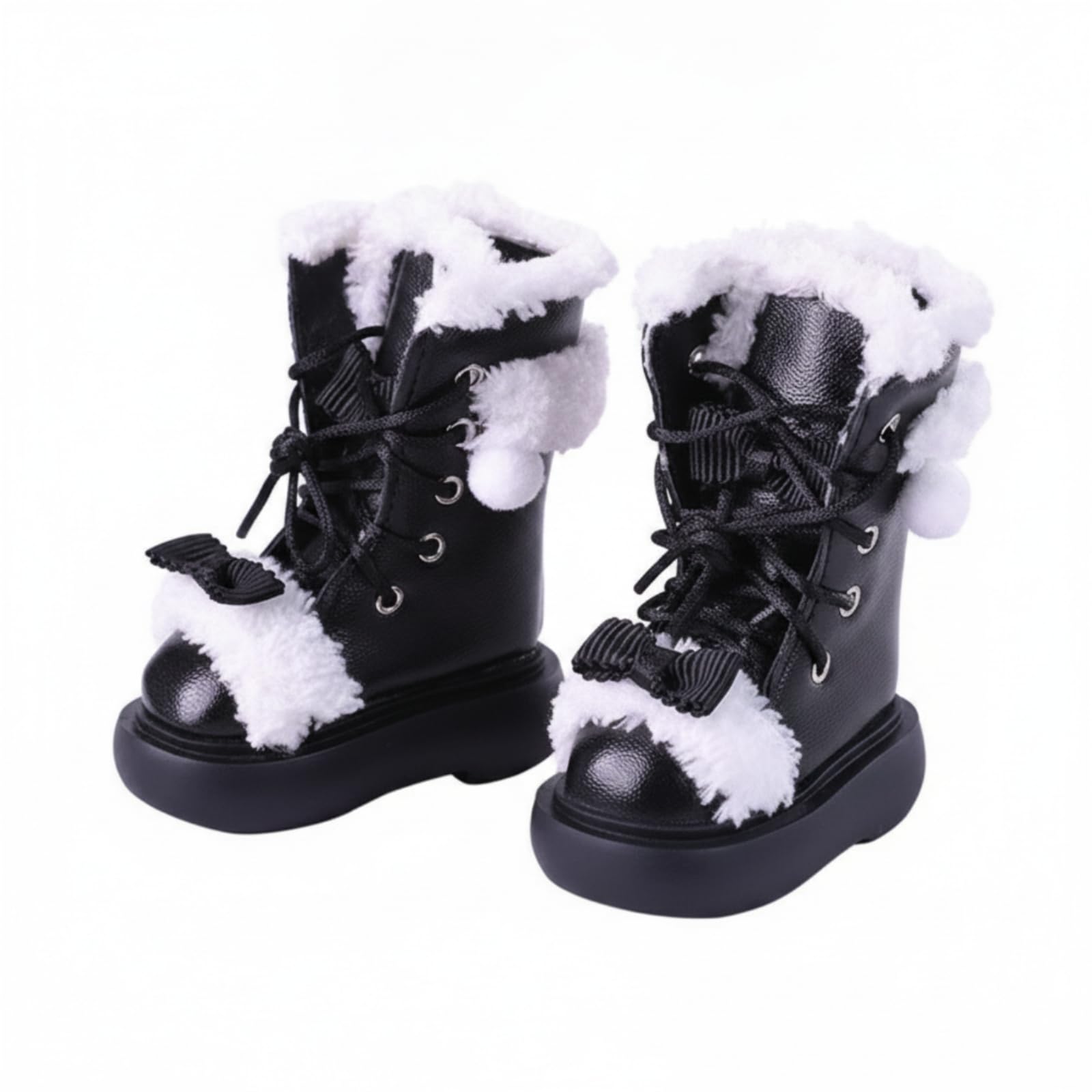 Gralara Bjd Puppenstiefel mit Kunstfell winterlich Puppenschuhe dicksohlig für Puppensammler, Puppen-Styling , Schwarz