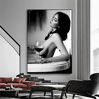 KEMEIQI Sexy Frau, Poster, Schwarz-Weiß-Drucke, Frau trinkt Wein in der Badewanne, Druck, Leinwandgemälde, Mädchen, Badezimmer, Schlafzimmer, Dekoration (80 x 120 cm)
