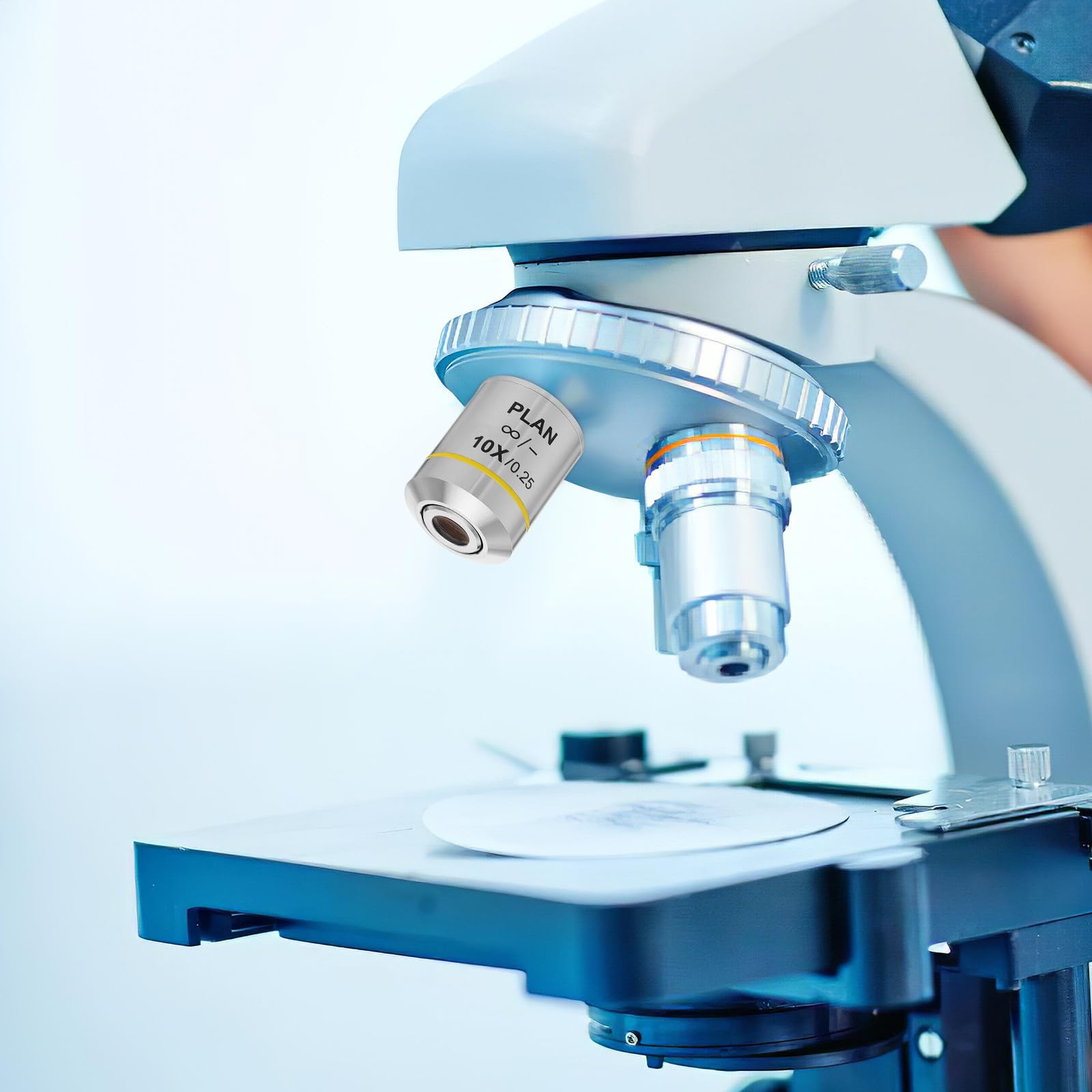 DOITOOL Lente Objetivo de 10x para Microscopio Biológico, Alta Resolución Distorsión, Accesorio de Laboratorio Compatible