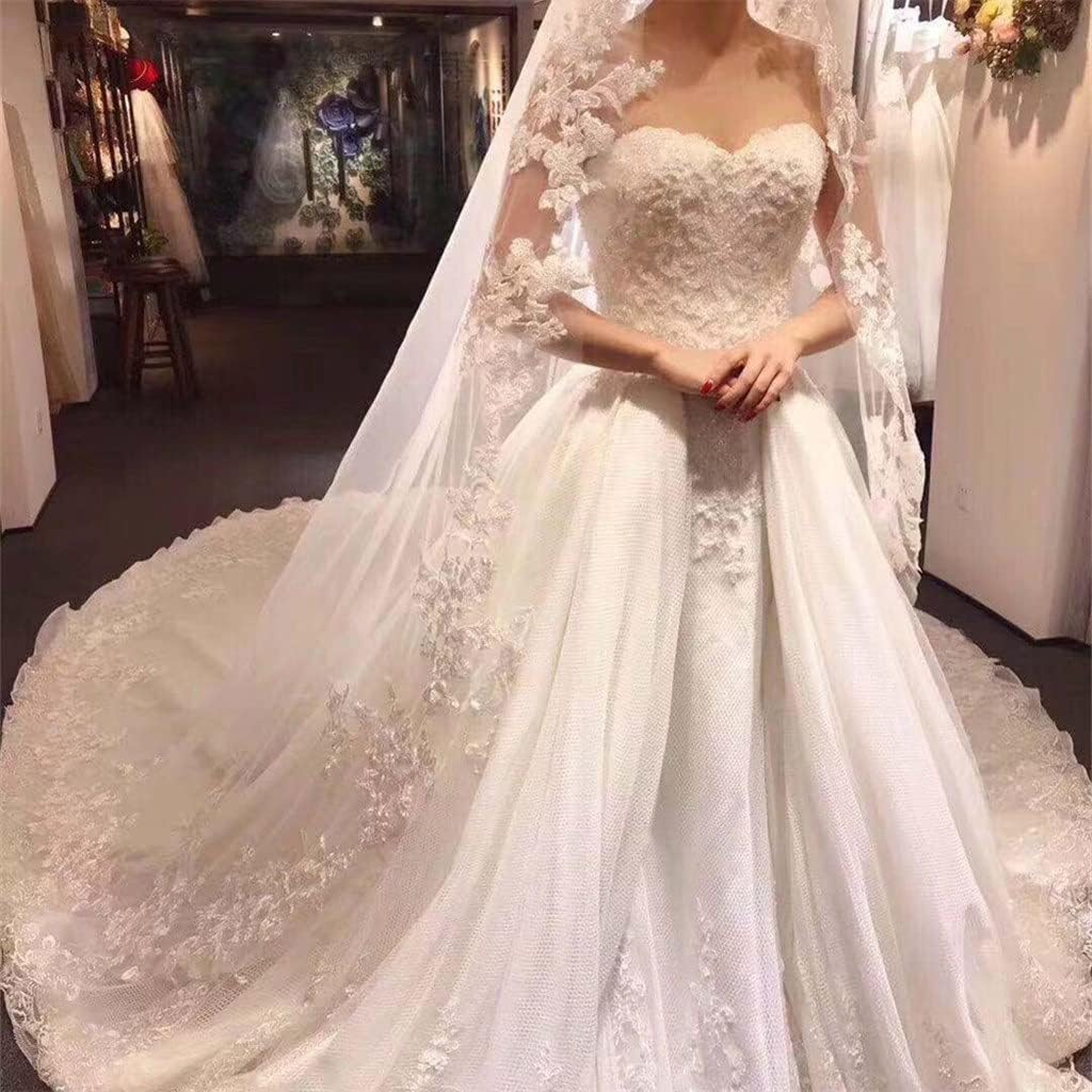 Long Pearls Wedding Veil Tulle 1T White Bridal Veil Crystal Beaded Bride Veil Ivory Bridal Party Veils(Ivory)