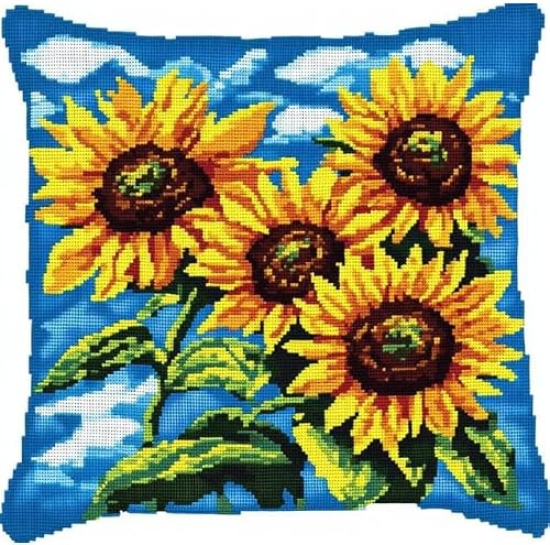 FanZheZhe 11CT Stamped Embroidery Pillowcases Sunflower Pattern Cross Stitch Cushion Cover,Embroidery Kit,Needlepoint Kits for Adults Beginners,45x45cm