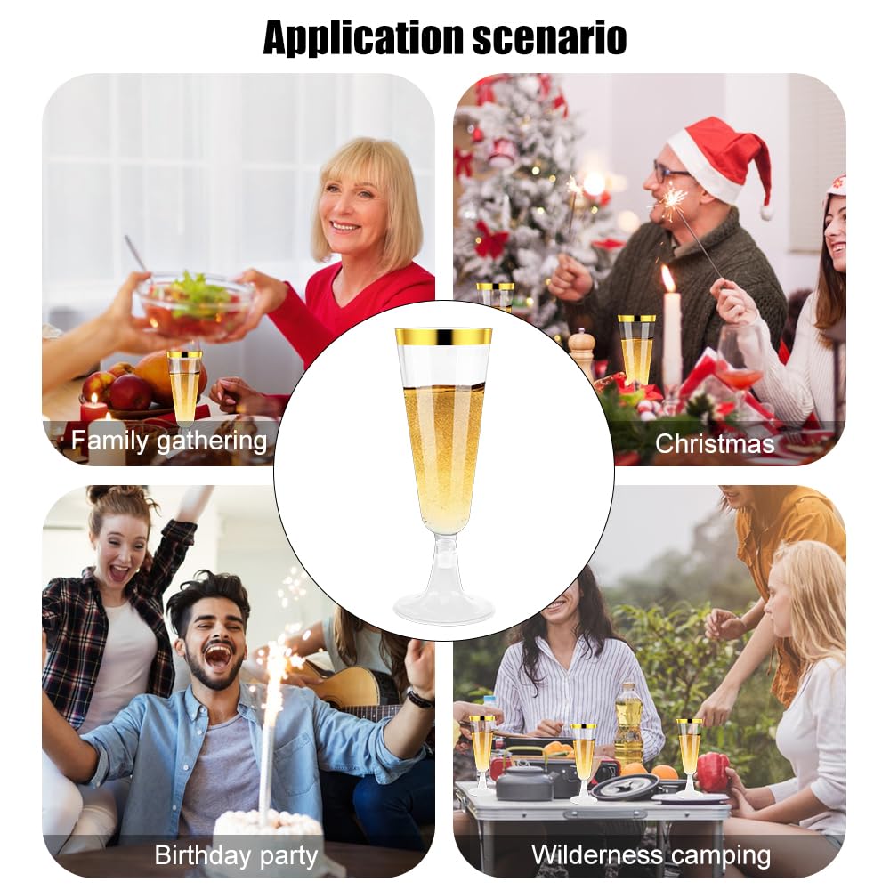 Plastikowe kieliszki do wina, zestaw plastikowych kieliszków do szampana z 20 szklankami o pojemności 150 ml, idealny na ślub, urodziny i imprezę.