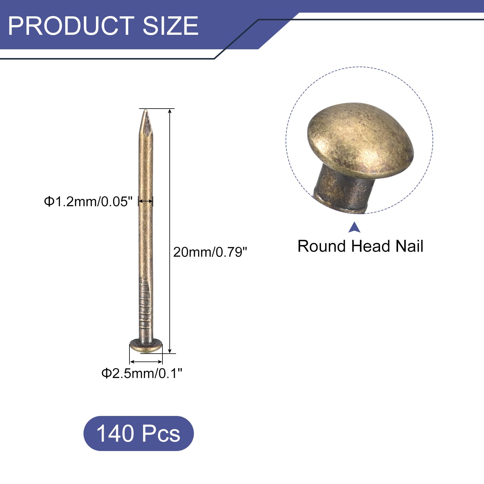 uxcell 140Pcs Small Tiny Nails 1.2x20mm(DxL) Tiny Brass Nails Hardware Round Head Brass Nail for Wooden DIY Projects Decorative Boxes Household, Bronze Tone