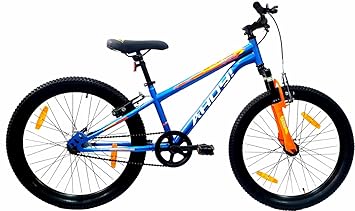 AHOY! Revolt Single Speed Cycle Non Gear Cycle 26T | All Terrain Bike for (10-12Yrs) (5.4-5.6 Ft) | Bicycle for Men and Women (Blue and Orange Color)